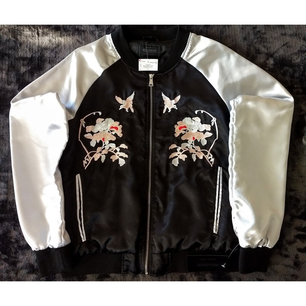 Black and Silver Embroidered Bomber jacket
